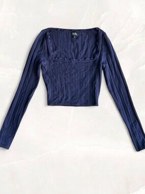 Beverly & Beck XS Striped Knit Cropped Long Sleeve Sweater